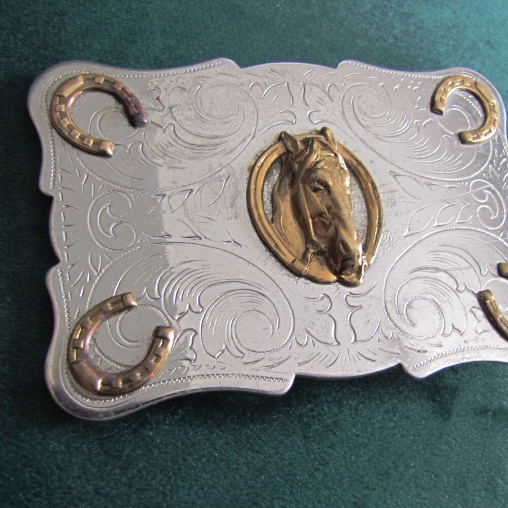 Silver Western Horse Shoe Prize Belt Buckle